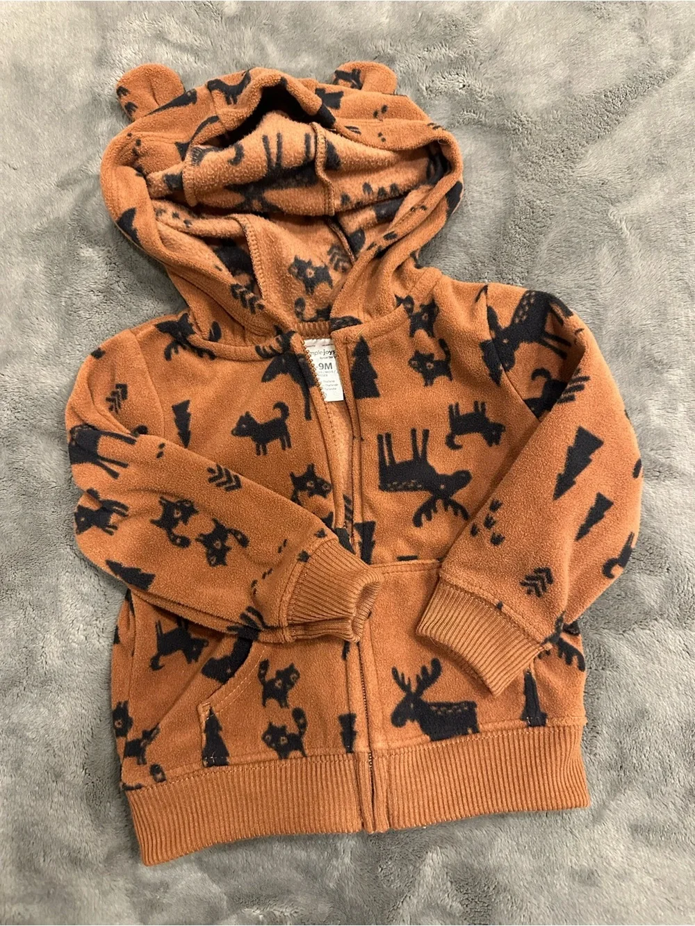 Carter's Brown Hooded Zip-Up Sweatshirt with Black Animal Print